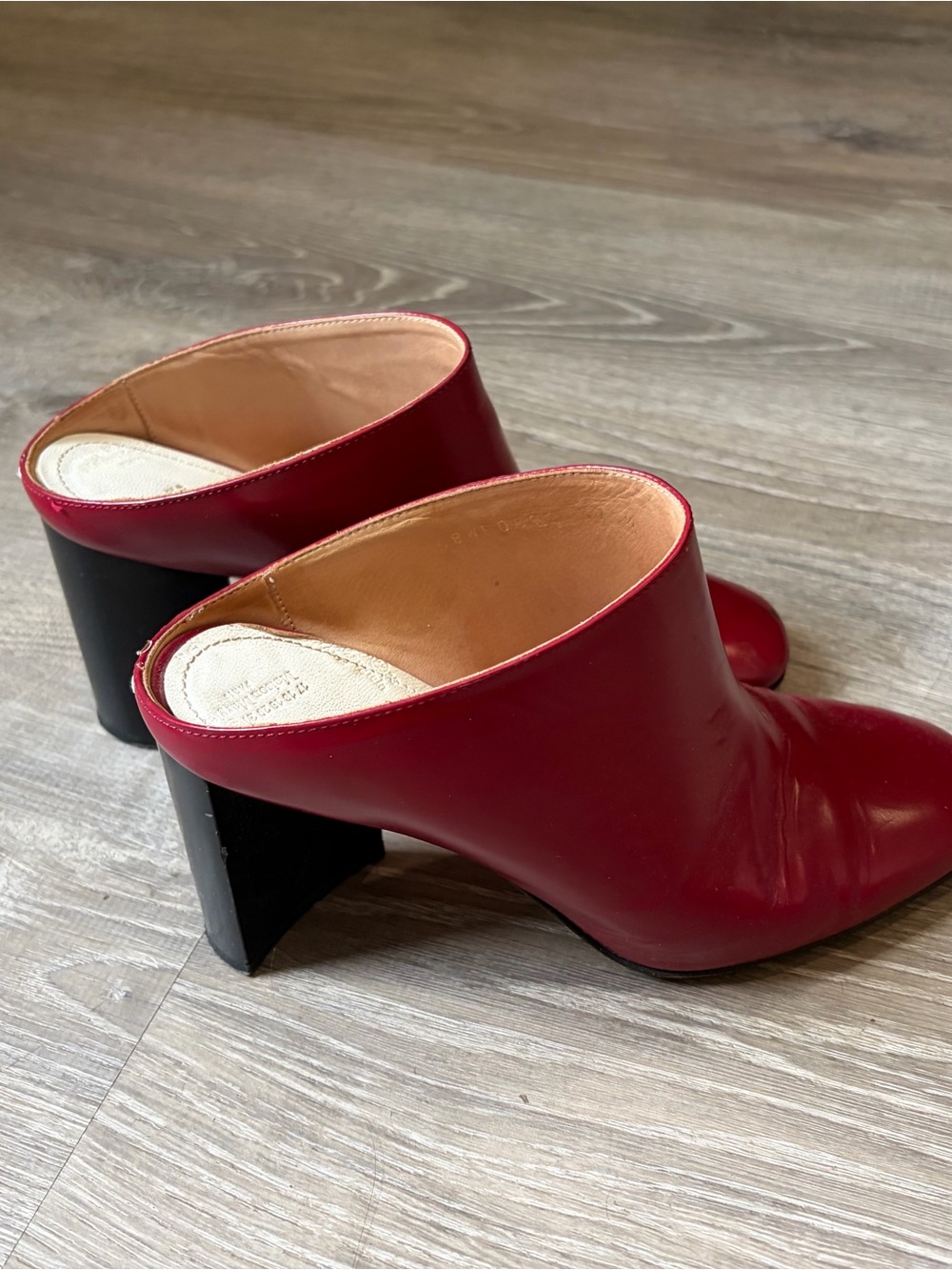 Maison Martin Margiela Red Leather Mule Heels with Black Block Heel